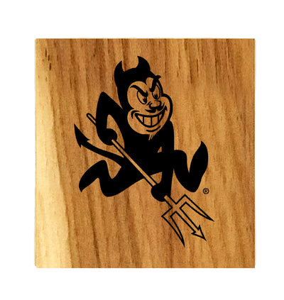 ASU wood coaster set with black Sparky print