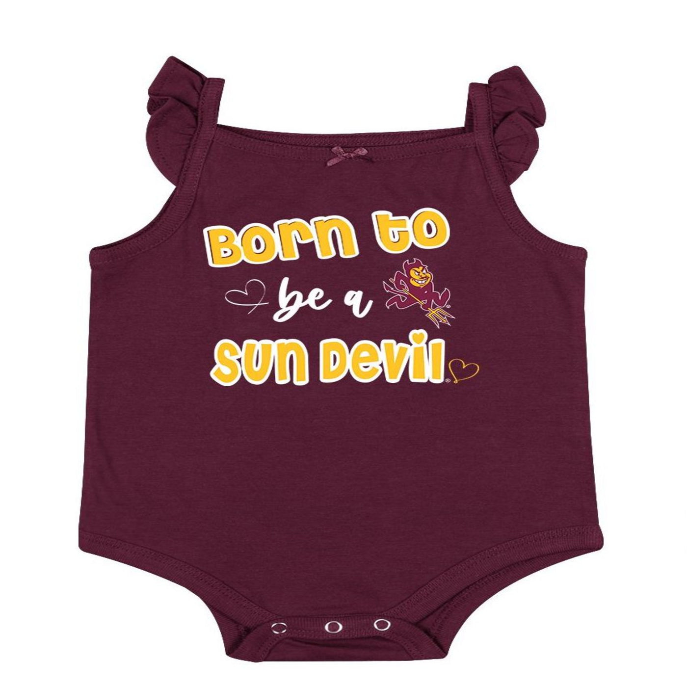 ASU maroon onesie with the text 