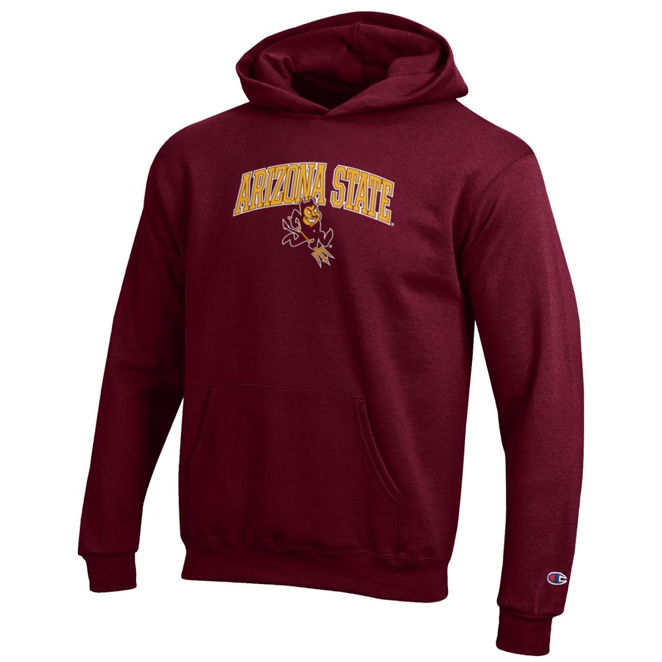 ASU youth maroon hoodie with 'Arizona State' lettering over Sparky
