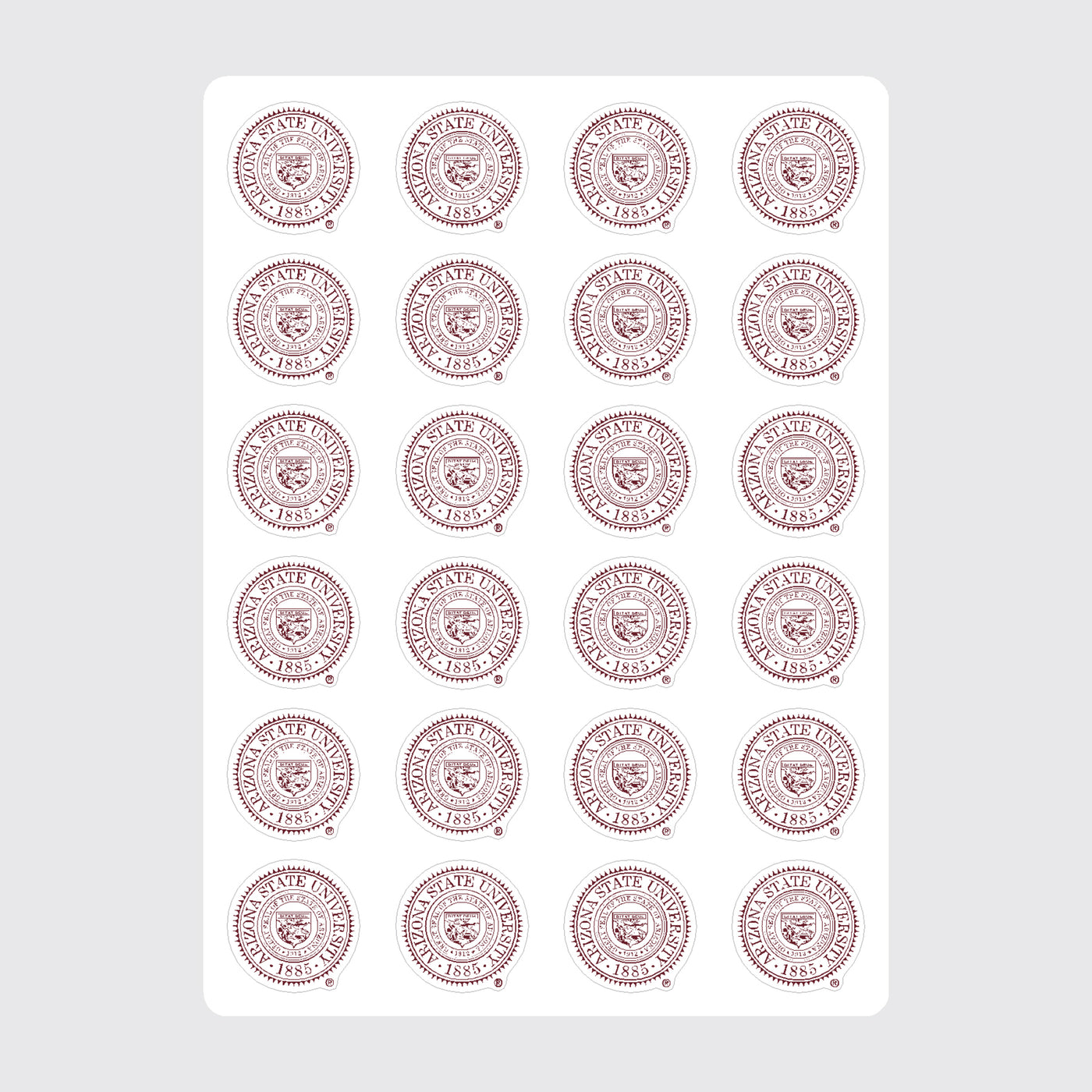 Shows a sheet with 24 ASU Seal stickers.