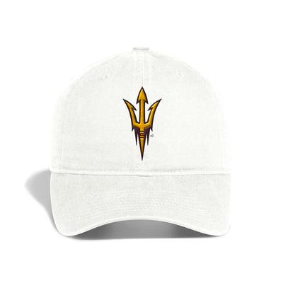 ASU white hat with the pitchfork logo.