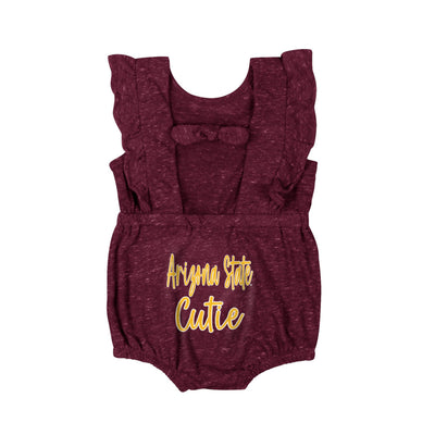 Back of ASU heather maroon onesie with 'Arizona State Cutie' on the bottom and a cut out design on the back