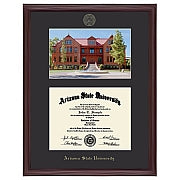 ASU diploma frame with a picture of the building Old Main above the diploma